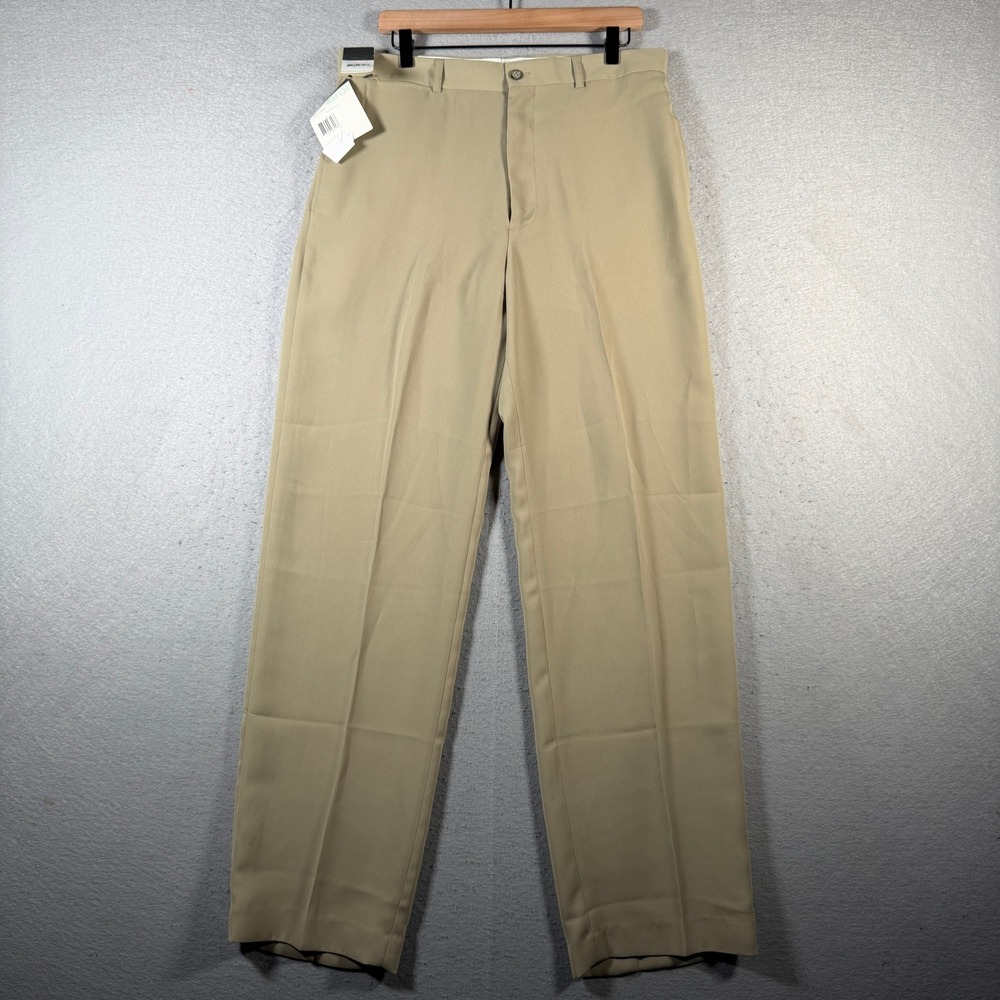 Claiborne Mens Khaki Flat Front Dress Pants Tailored Fit Size‎ 34x34 New